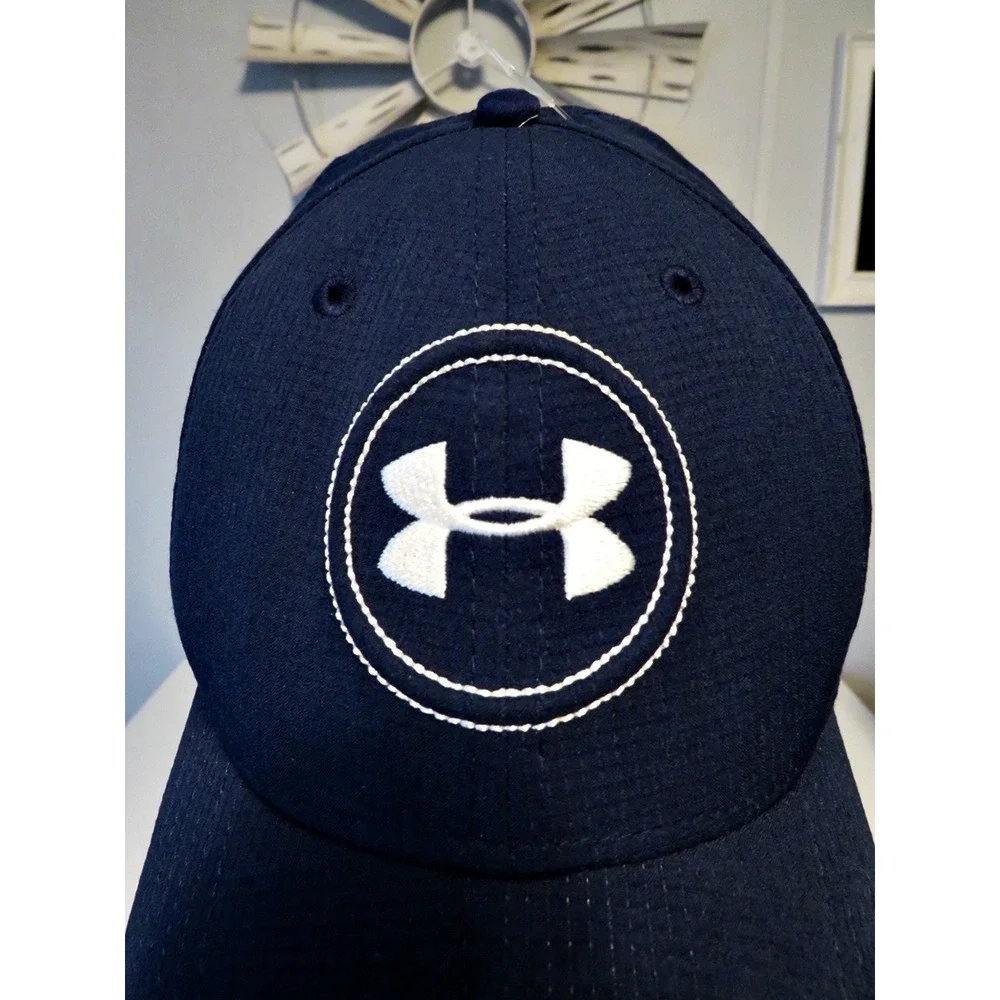 Under Armour Golf Fitted Hat Cap Navy Blue XL/2XL Stretch Fit Embroidered Logo